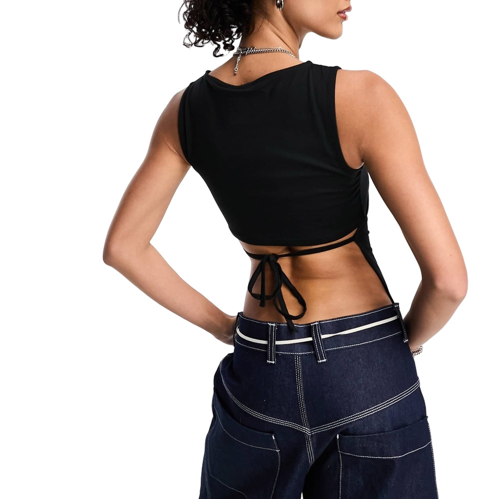 Black Sleeveless Tie Back Crop Top